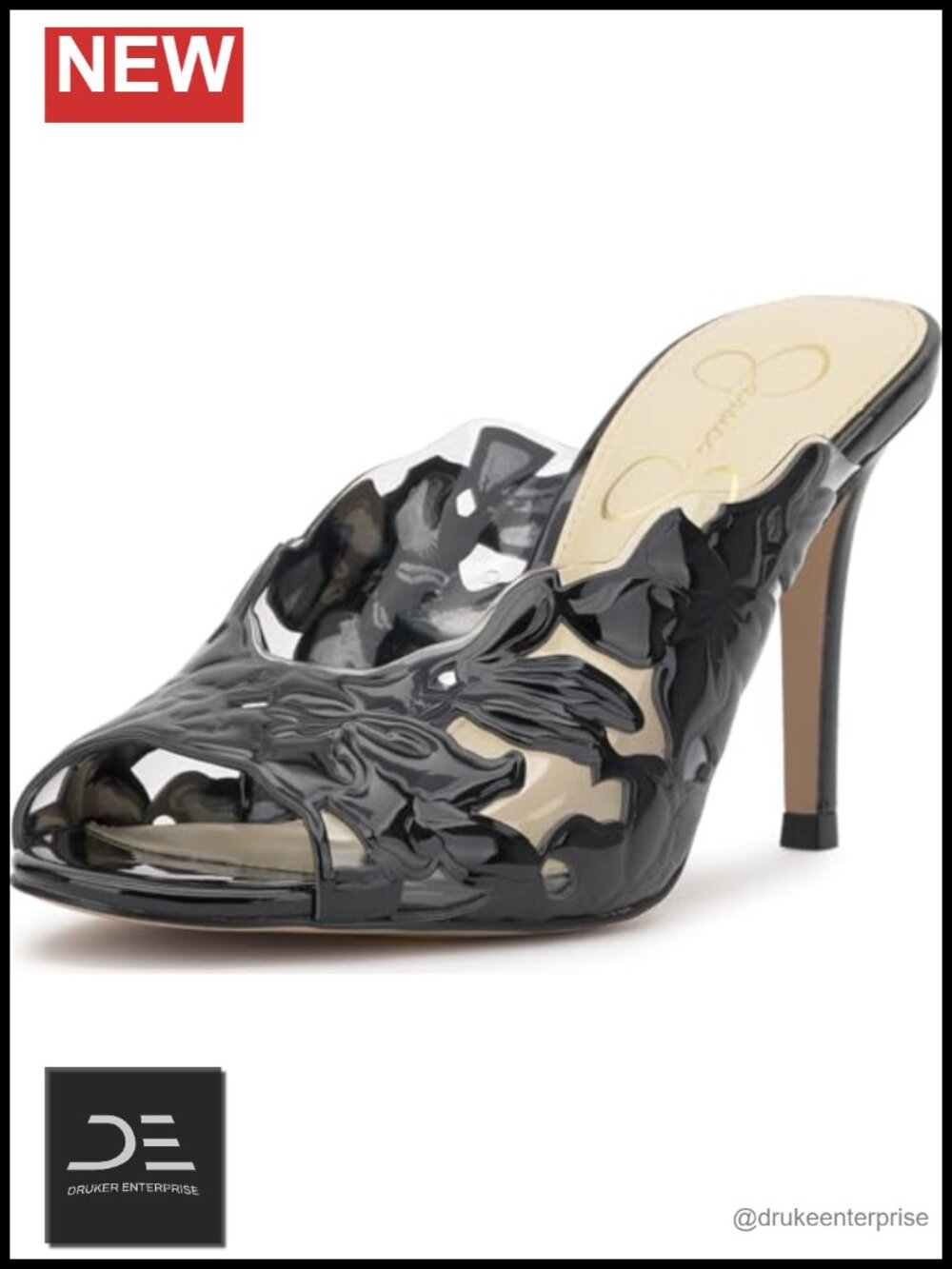 Faux Leather Stiletto Heel Peep Toe Mule Pumps